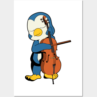 Comic penguin playing cello Posters and Art